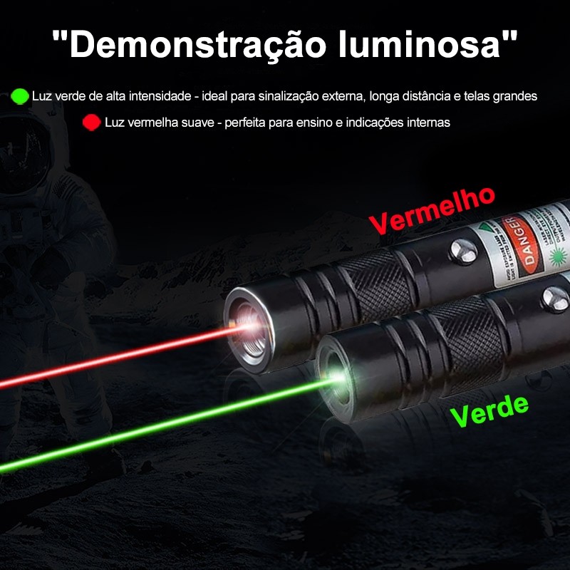 Laser Verde/Vermelho de Alta Potência: Caneta Pointer Recarregável com Chave de Segurança  Feixe Vis