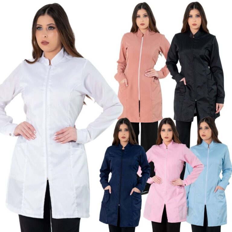 Jaleco Feminino Acinturado Básico Gola Padre Oxfo