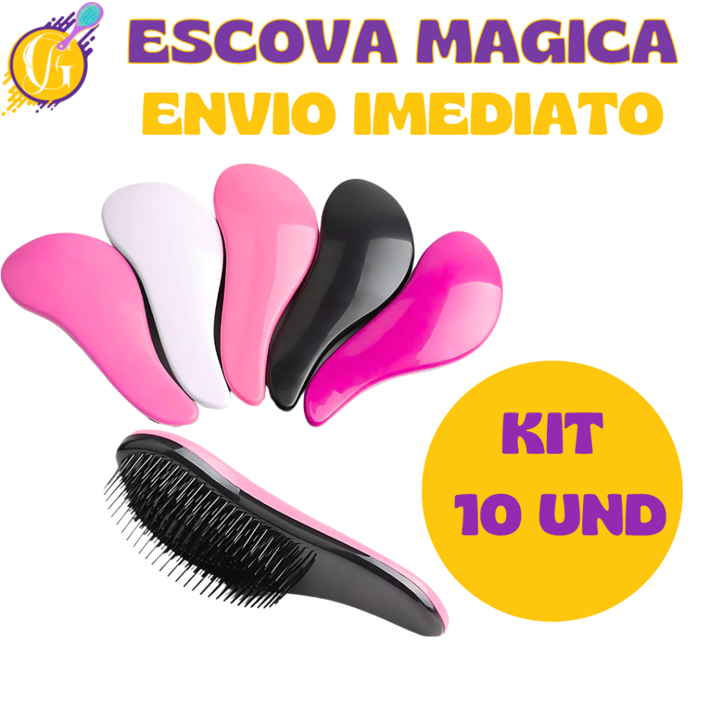 Kit 10 – Escovas Mágicas pra cabelo – Anti Frizz – De Desembaraçar Cabelo – Glamour Feminino