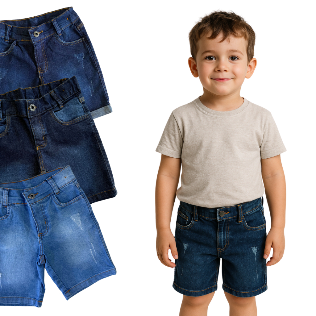 Bermuda Infantil Jeans Menino Regulador Interno Lycra Short 1- 10 Anos