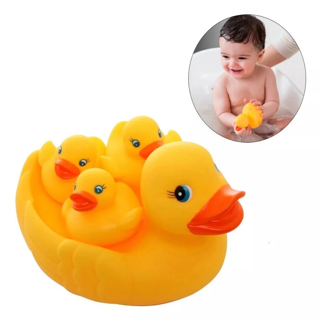 Kit 4 Pato emborrachado Patinho 4 peças brinquedo para banho de bebe