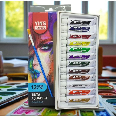 Tinta Aquarela 12 Cores Bisnaga 12ml Desenho,Inici