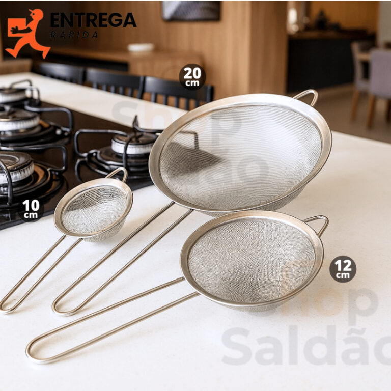 Kit 3 Peneira de Cozinha Aço Inox 10cm 12cm e 20c