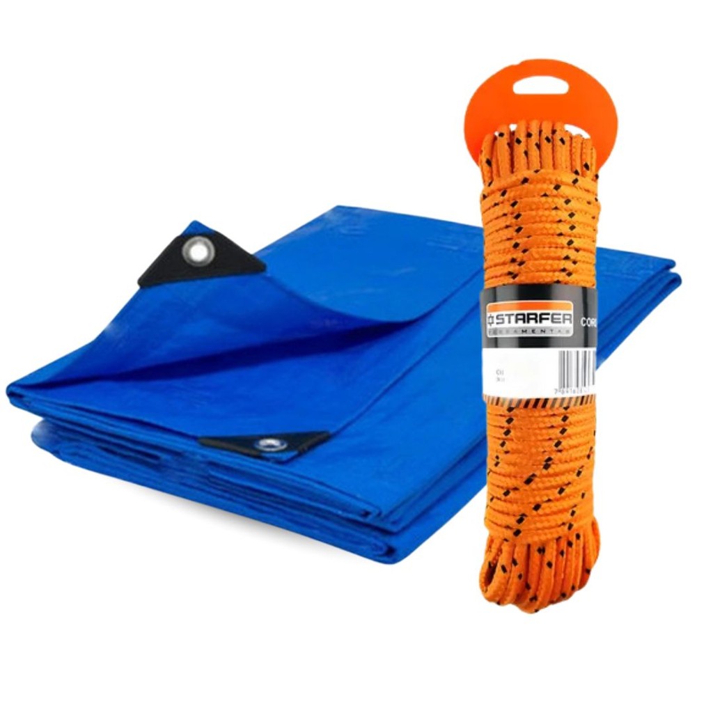 Kit Lona 8x4m Impermeável 75G Com Corda 10 Metros Starfer