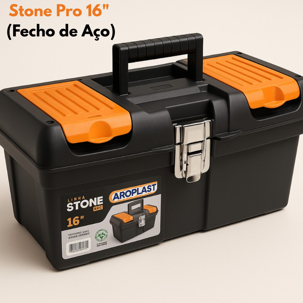 Maleta De Ferramentas Stone Pro Aço Alta – 13 ou 16 25768 Arqplast Preta e Laranja