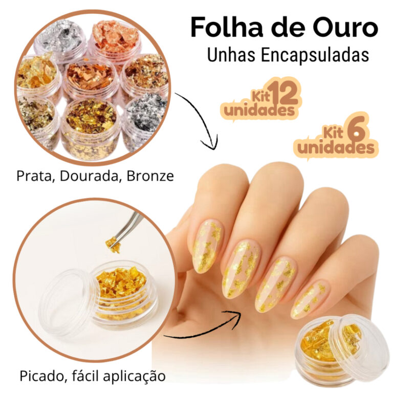Kit até 24 Potinhos Folhas de Ouro Foil Picado pa