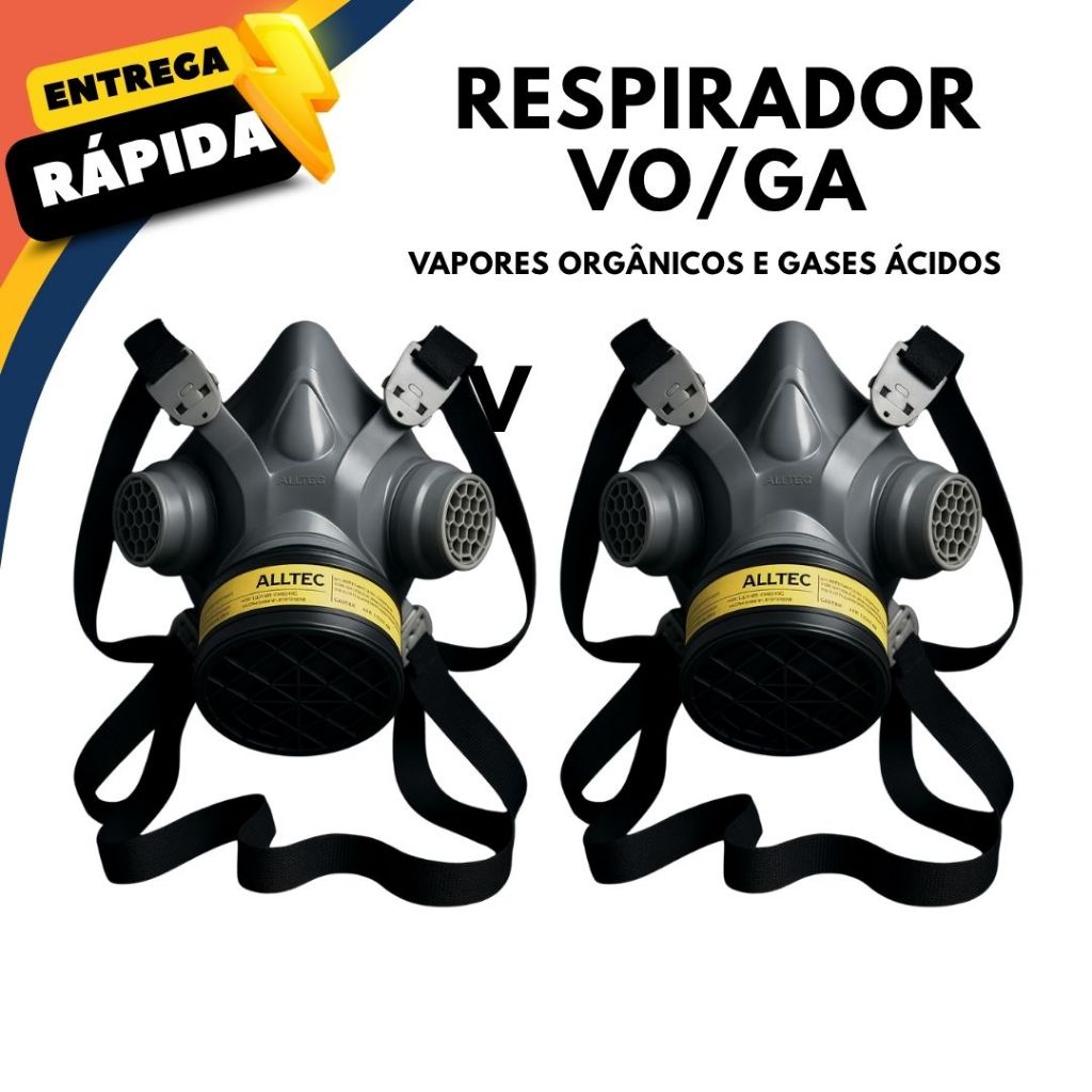 2 ou 1 MASCARA RESPIRADOR Facial Alltec Gases Ácidos e Vapores Organicos Proteção Química Filtro