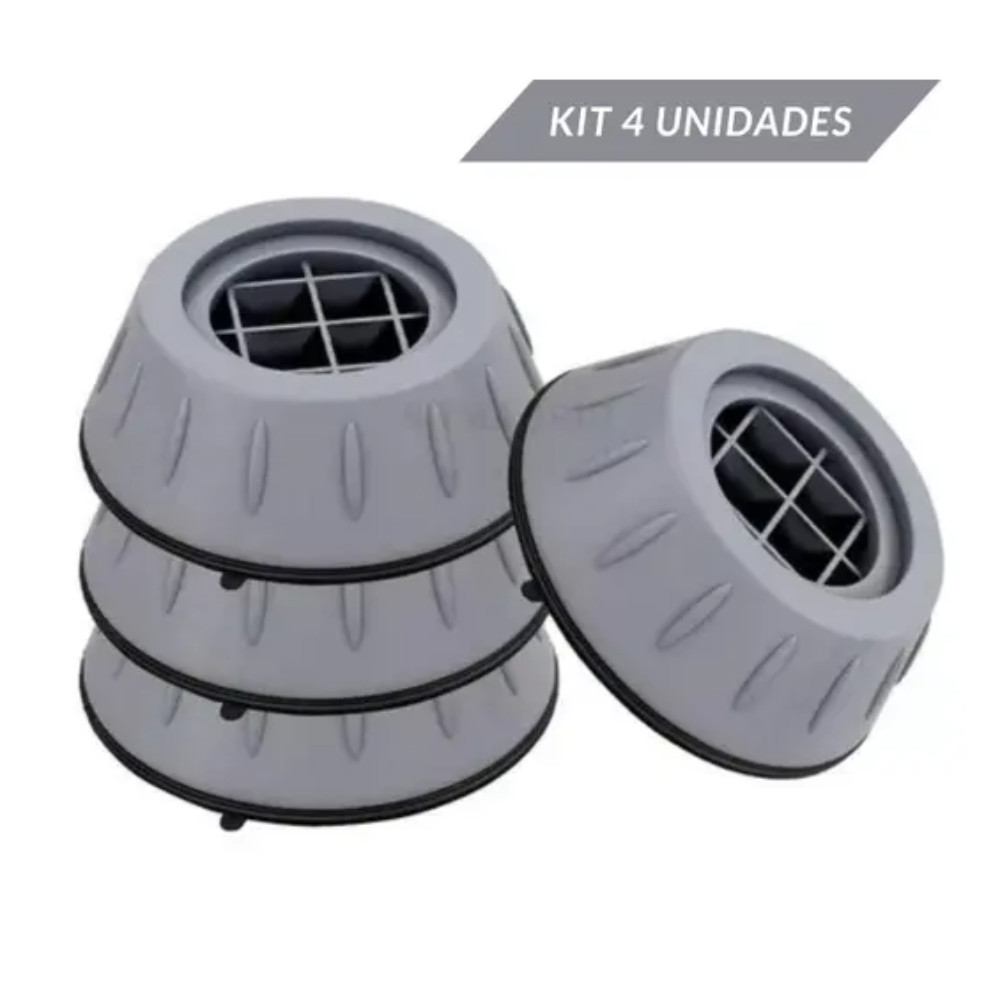 Kit 4 Pés Suporte Anti Vibração Máquina de Lavar | Silicone Antirruído Universal Nivelador