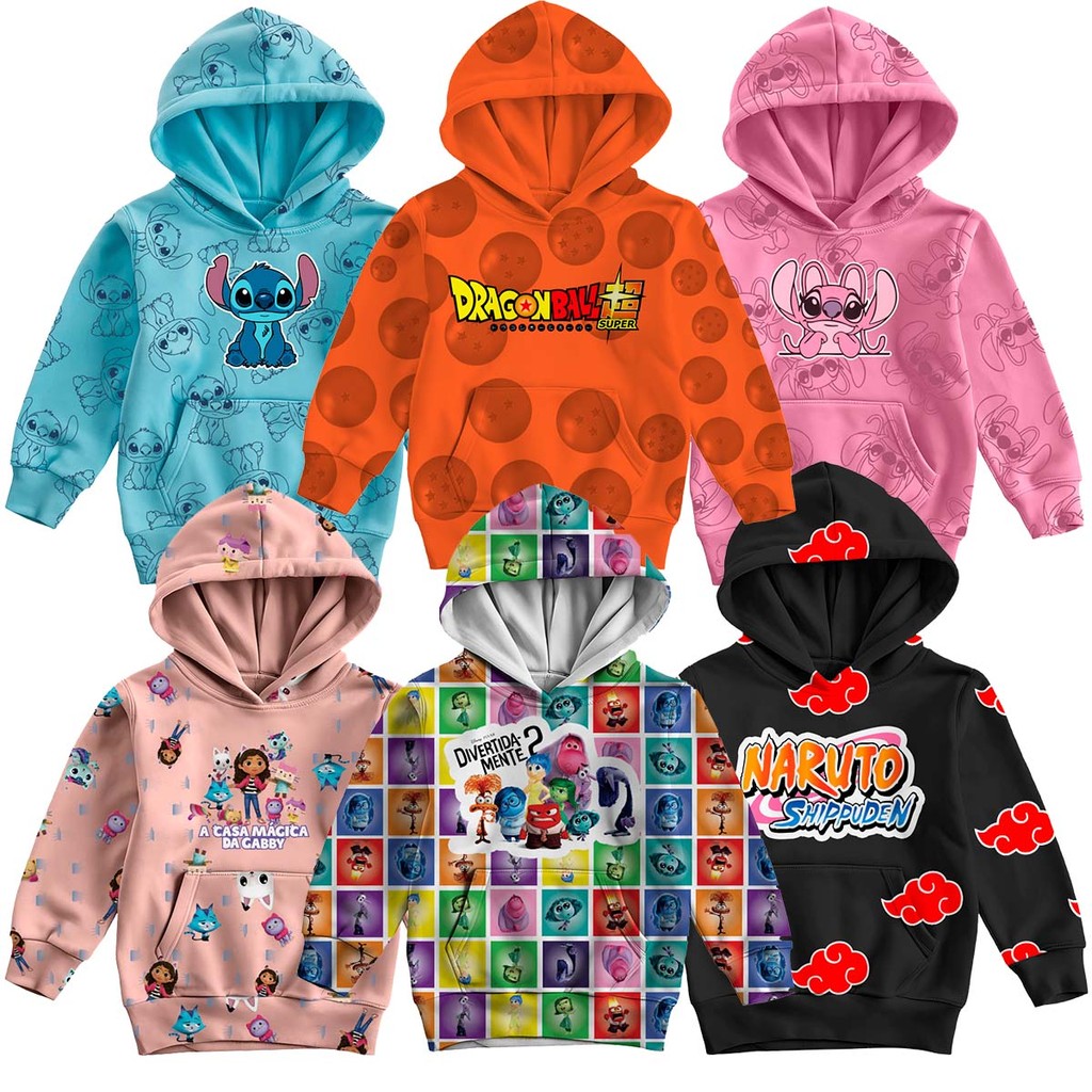 Blusa de Frio Infantil Moletom Grosso Flanelado Quentinho Moda Inverno Estampas Personagens Kids