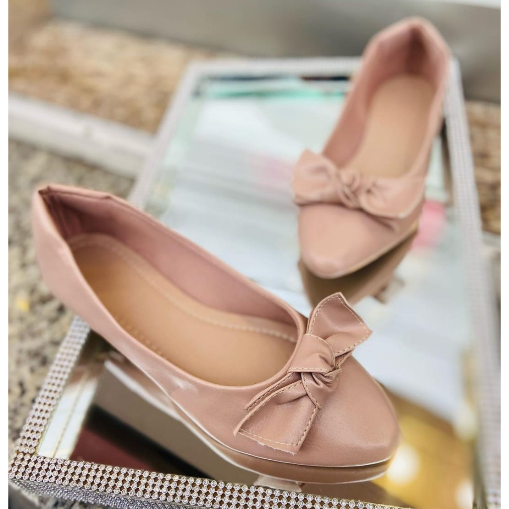 Sapatilha Feminina Casual Sapato Bico Fino Sola Macia Laço Sola Macia Confortável Têndencia