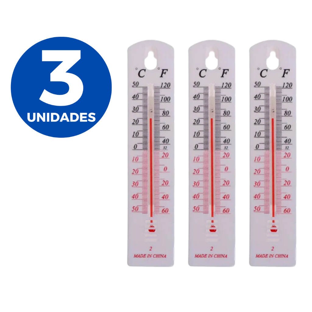 Kit com 3 Unidades Termômetro Para Ambientes Interno Externos Casa Sauna Academia Banheiros ParedePl