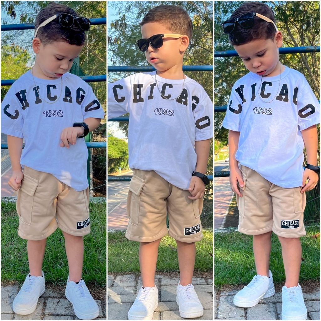 Conjunto de menino infantil bermuda e camisa de verão juvenil
