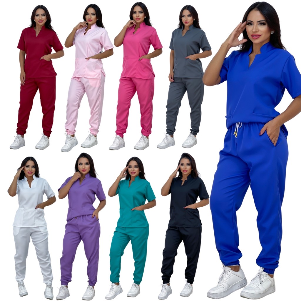 Pijama Cirúrgico Hospitalar Jogger Gola Padre Scrubs de Clínicas Oxford Premium Não Amassa