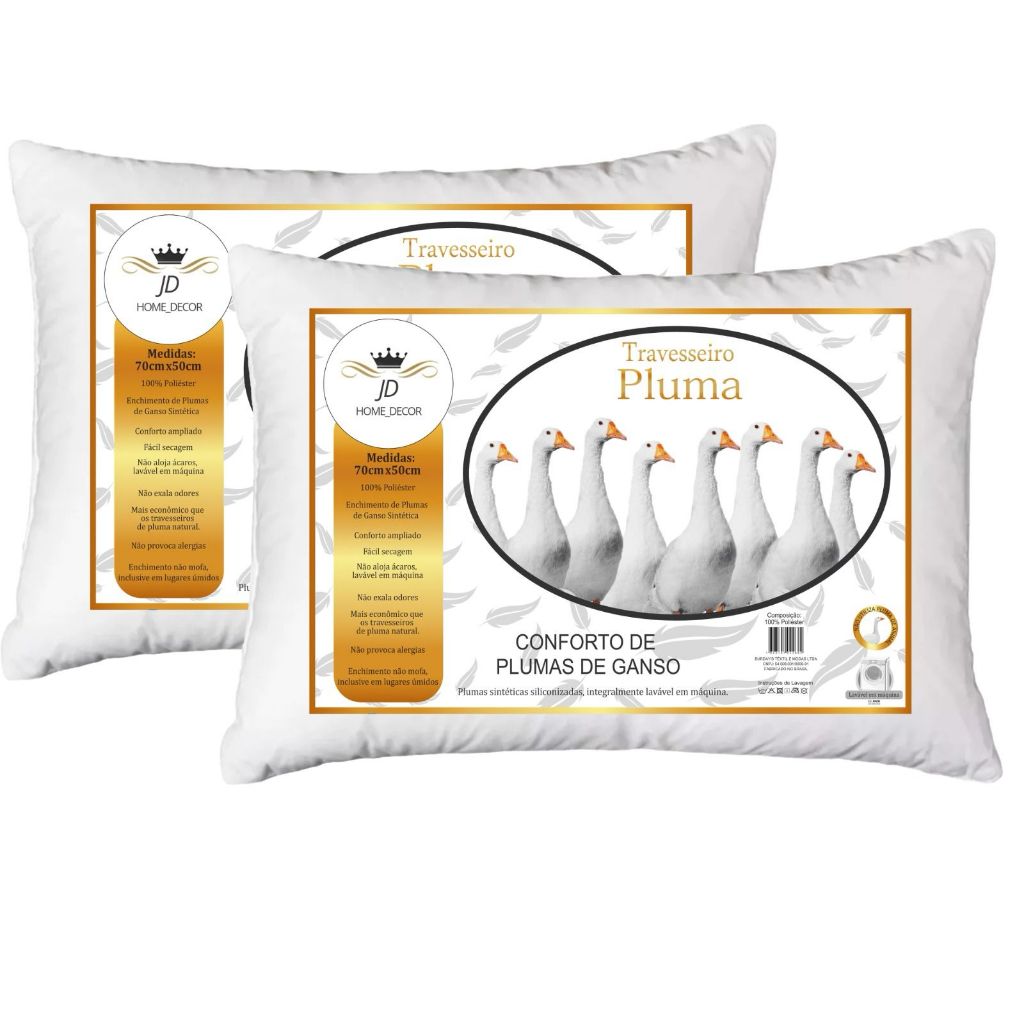 Kits Travesseiros Penas e Plumas De Ganso 70×50 Antialérgico Antiácaro Preço Baixo