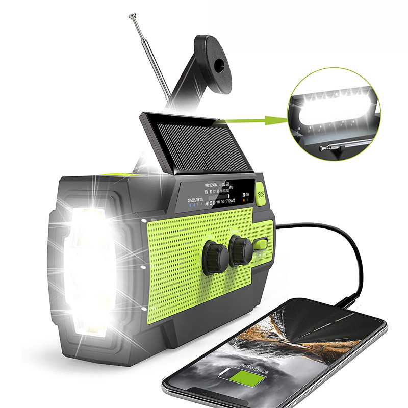Rádio de emergência multifuncional, geração de energia com manivela, rádio solar com lanterna, siren