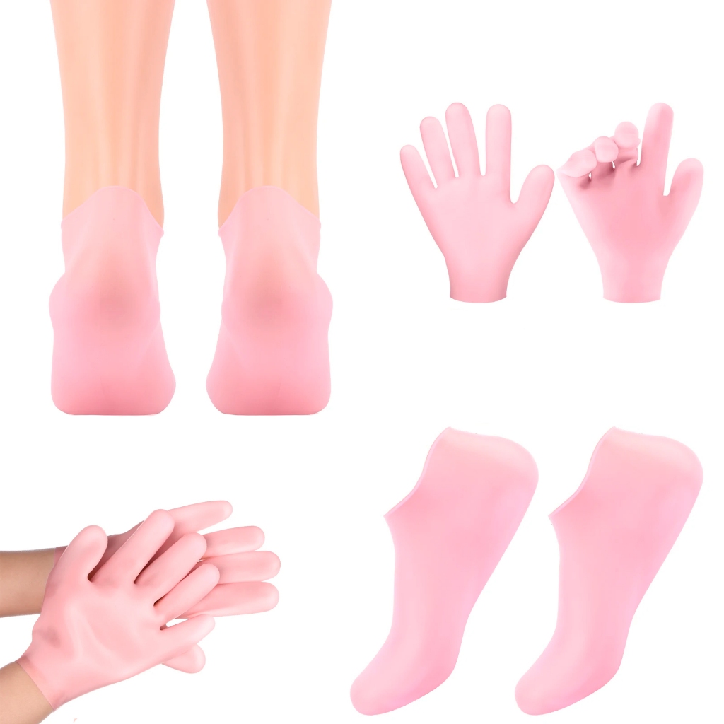 Meias e Luvas de Silicone Hidratante Anti Rachaduras PREMIUM Esfoliante Spa