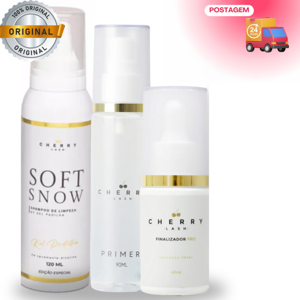Kit Extensão de Cílios Espuma Soft Now Primer e Finalizador Cherry Lash