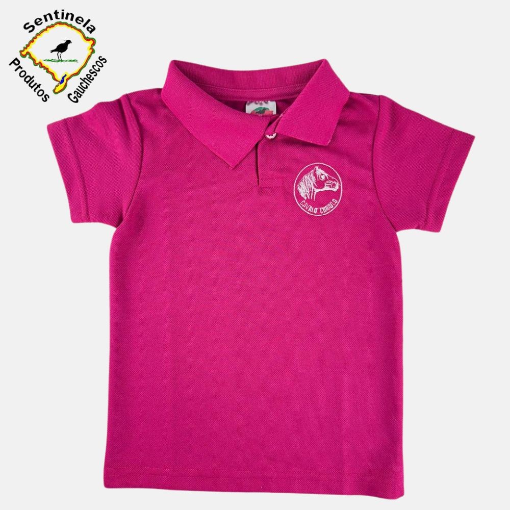 Camisa Polo Manga Curta Sentinela Original Pink Unissex Com Bordado Cavalo Crioulo