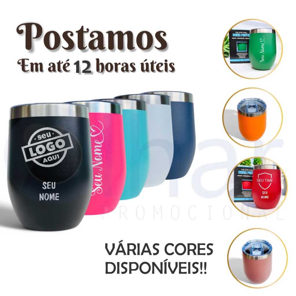 Copo Térmico Aço Inox Mini Cuia Personalizado com Nome Logo Time Símbolo Profissão com Tampa  CP350.
