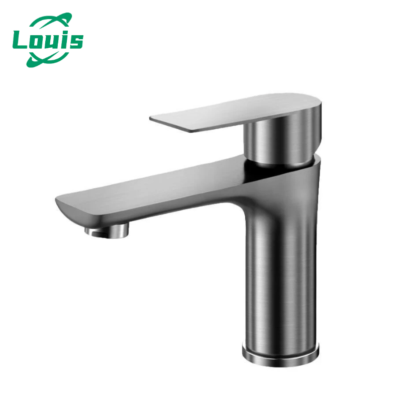 Louis Torneira de Banheiro Lavabo Louis Luxo | Inox Cinza Escovado | Design Moderno Monocomando