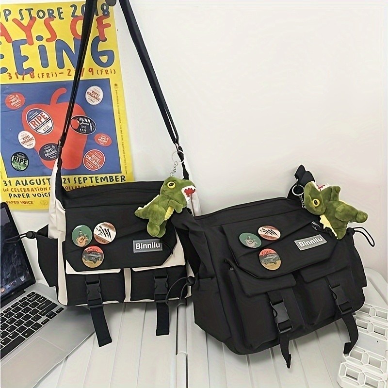 Bolsa Transversal Unissex de Grande Capacidade, Estilo Mensageiro de Lona, Ideal para Estudantes