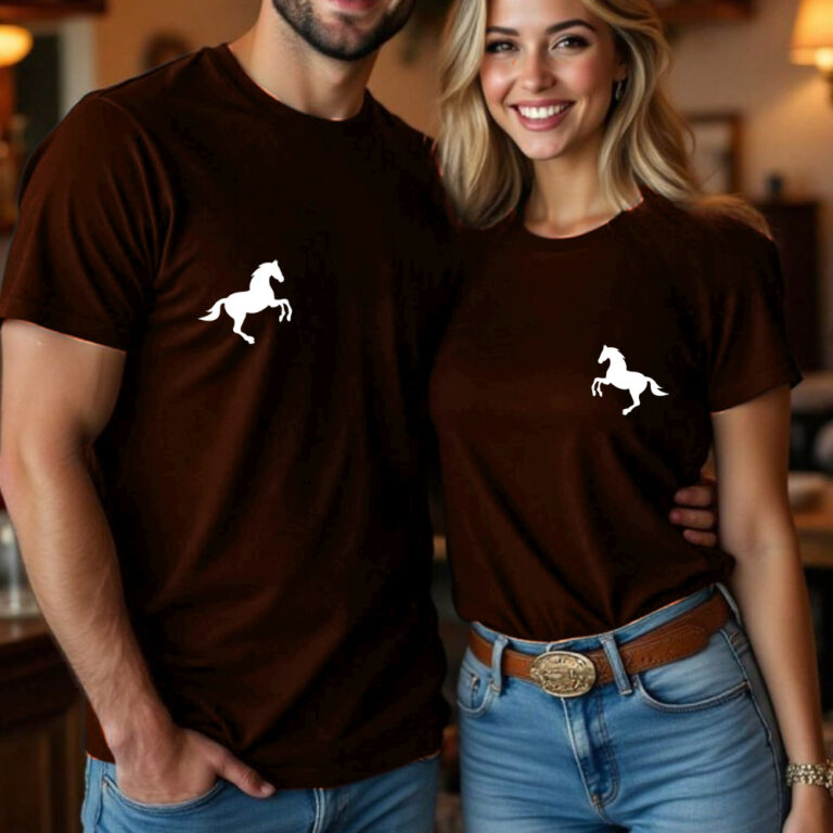 Camiseta De Algodão Silhoueta Cavalo e Égua Peit