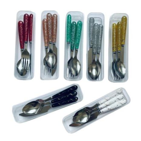Talher 3peças Inox Estojo Garfo Faca Marmita Viag