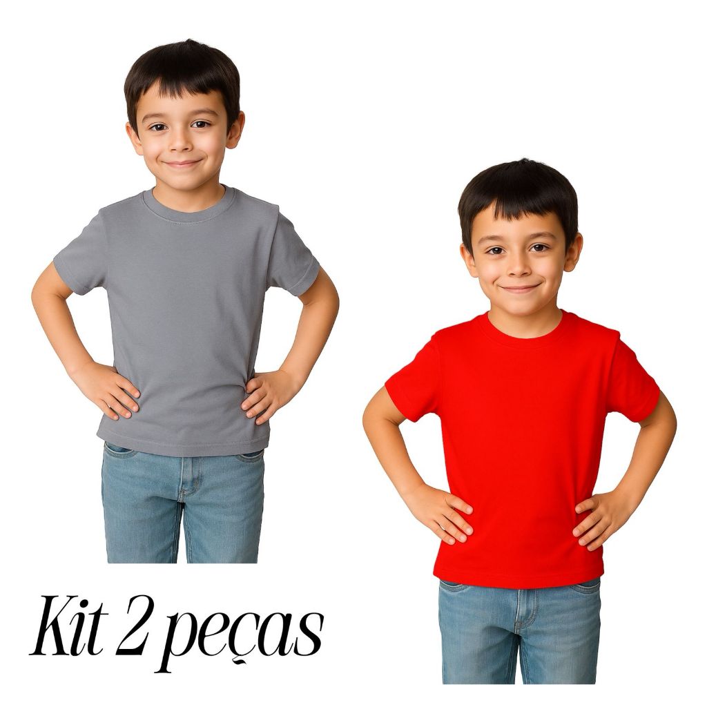 kit 2 Camisas Manga Curta INFANIL camisetas Menino Básica Lisa dia a dia