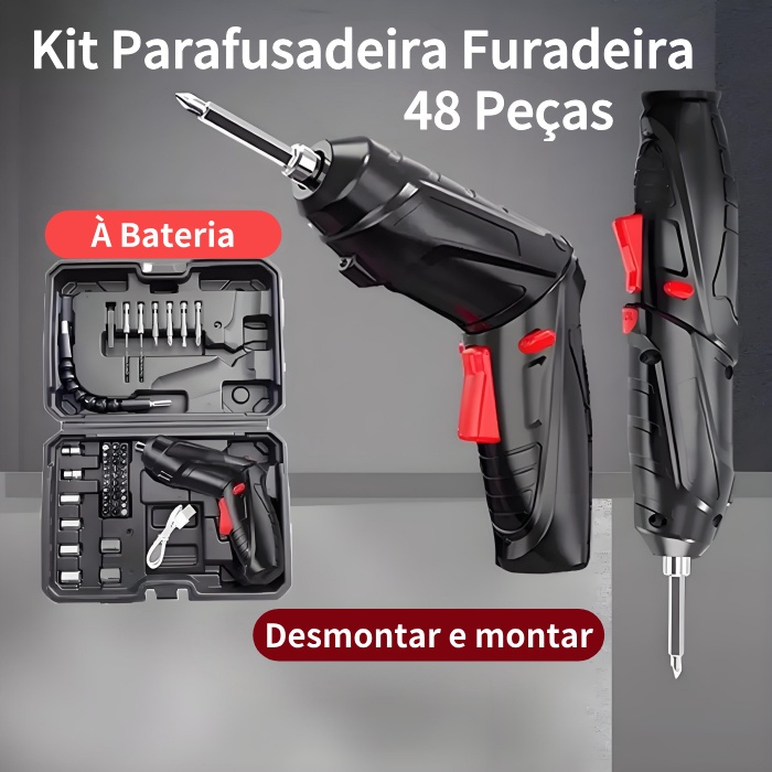 Kit Parafusadeira Elétrica/Furadeira 48 Peças À