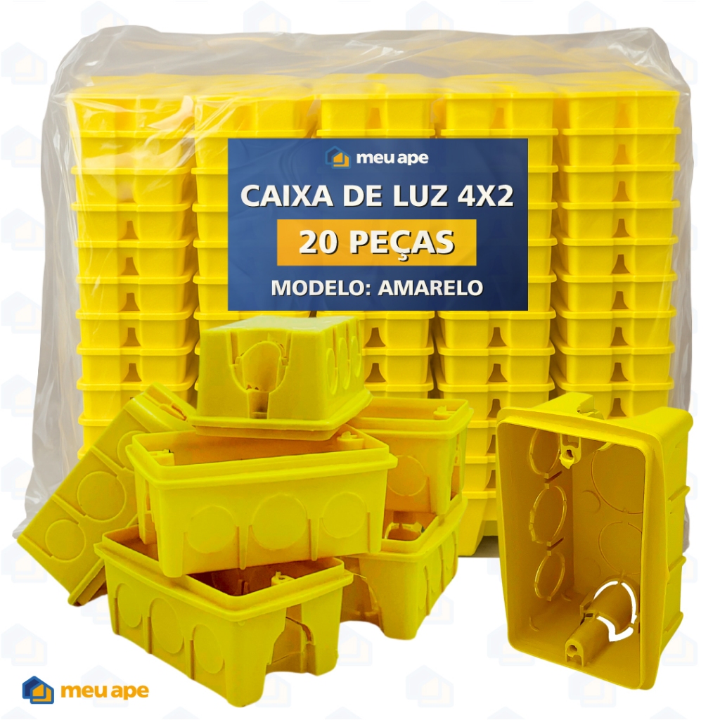 20 Caixa de Luz 4×2 Reforçada P/ Tomada Interruptor Embutir Amarelo