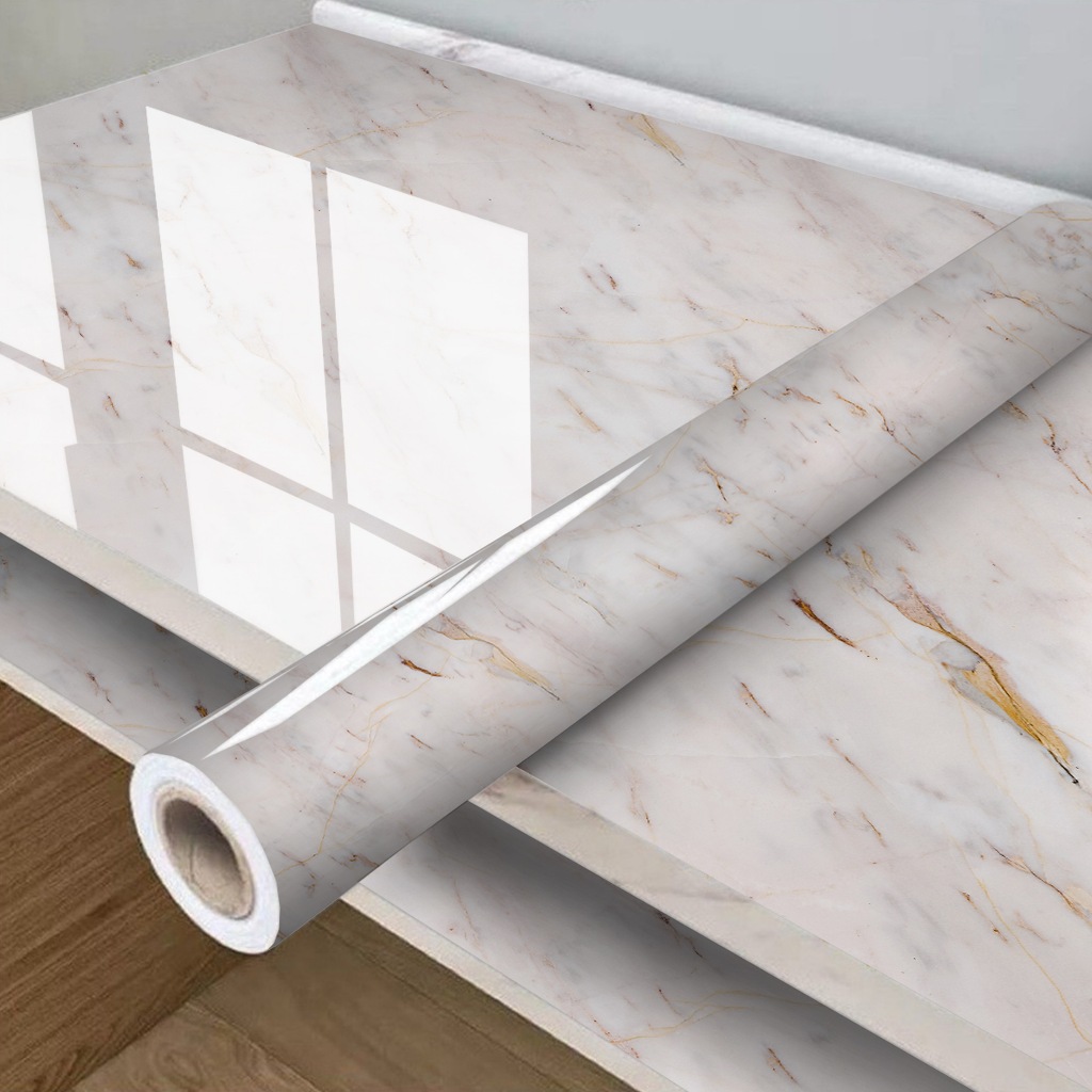 Papel de Parede Mármore Branco com Dourado Para Sala Quarto | Autocolante Lavável | Adesivo Vinílico