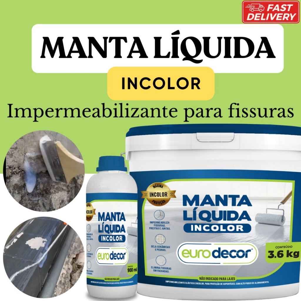 Impermeabilizante Incolor Manta Líquida 3.6kg Fissuras e Telhados 3.6kg ou 900ml
