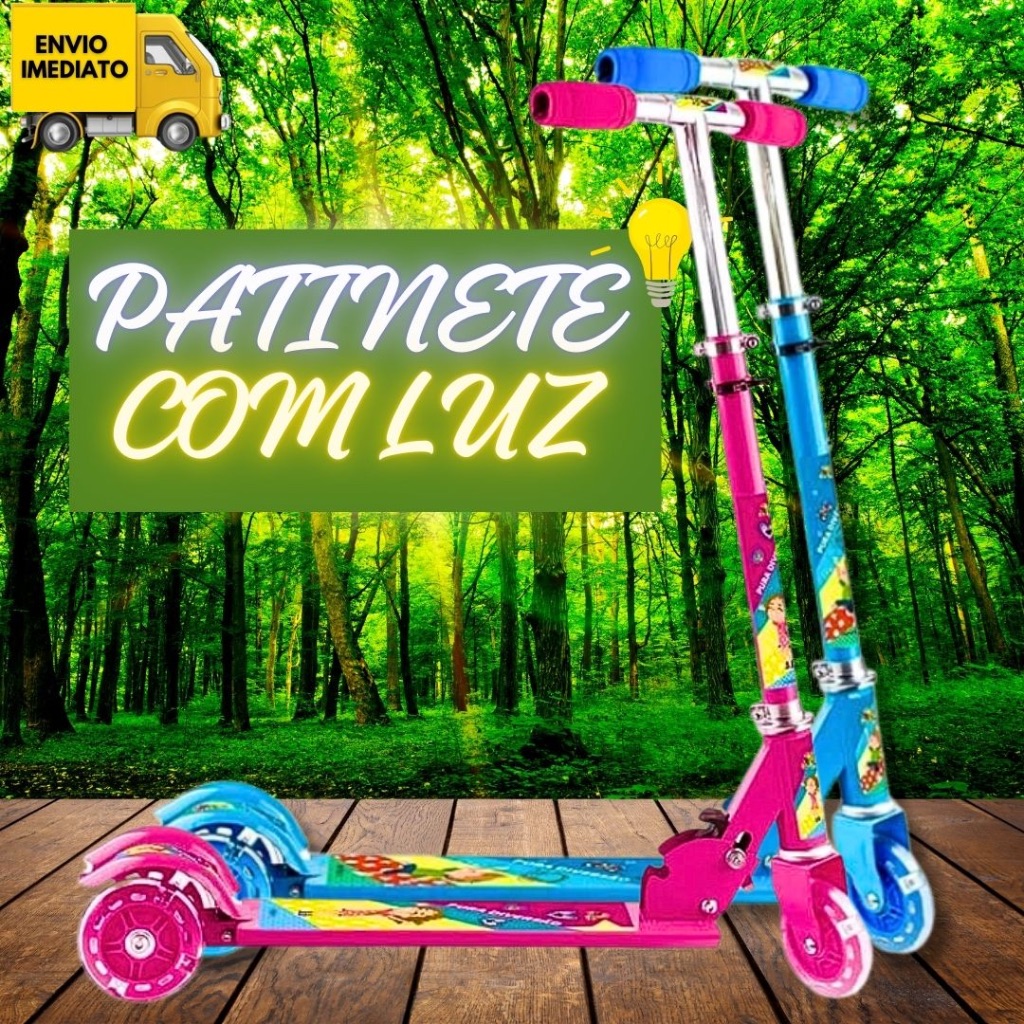 Patinete Infantil 3 Rodinhas com Luz Led e Freio Ajustável Até 50kg Menino Menina