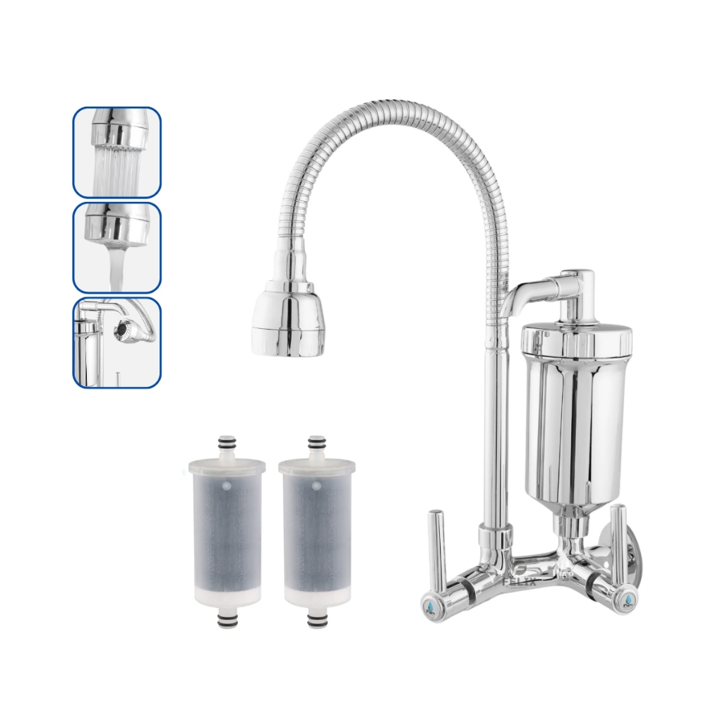 Torneira Filtro Parede Cozinha Gourmet Flexível Bica Móvel 1/4 de Volta + Refil