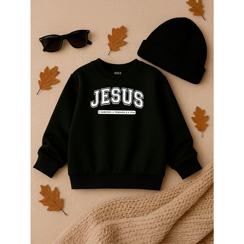 Blusa de Moletom Outono Inverno Juvenil e Infantil Gospel Jesus o Caminho, a Verdade e a Vida