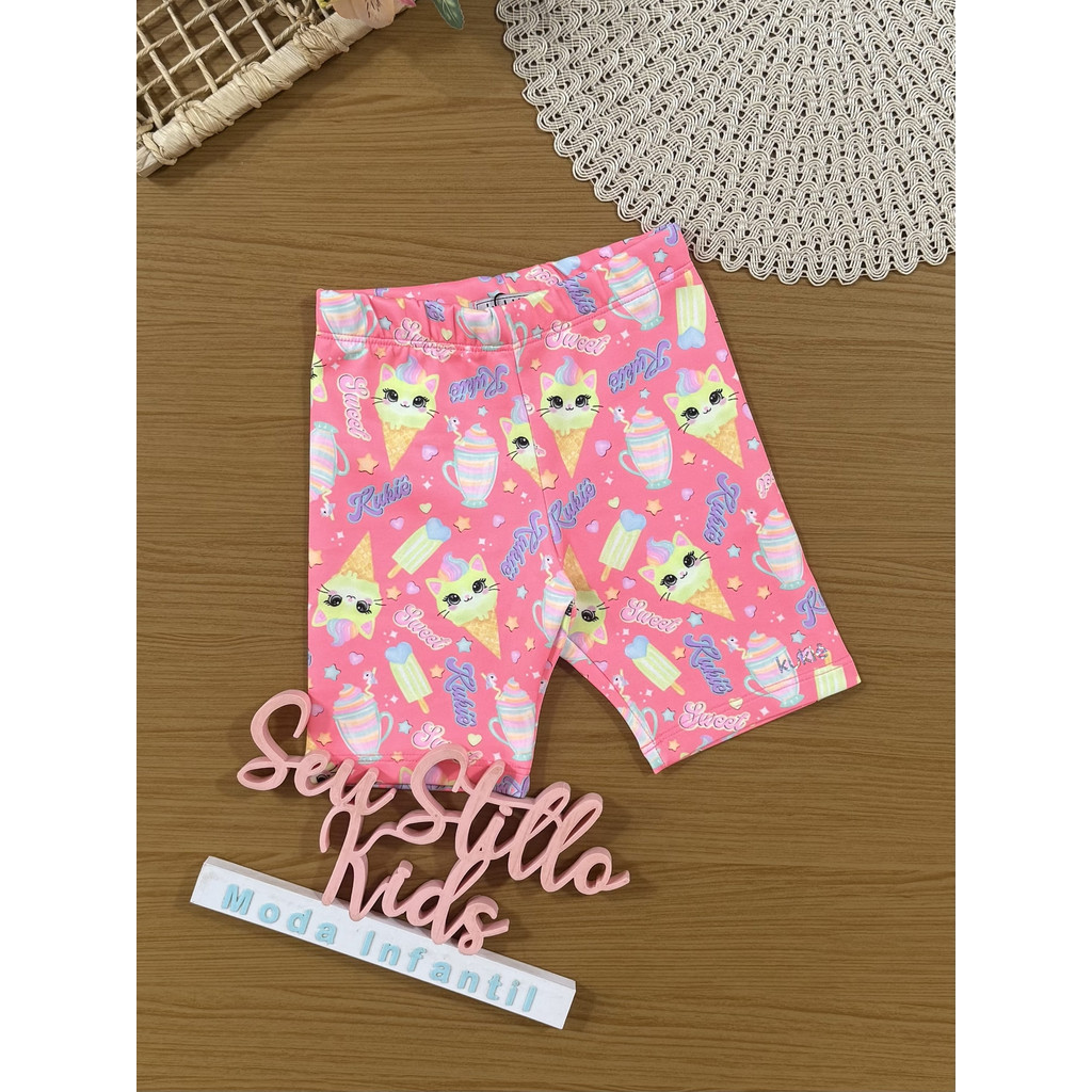 Shorts Infantil Kukiê Verão Ciclista Rosa Sorvetinho