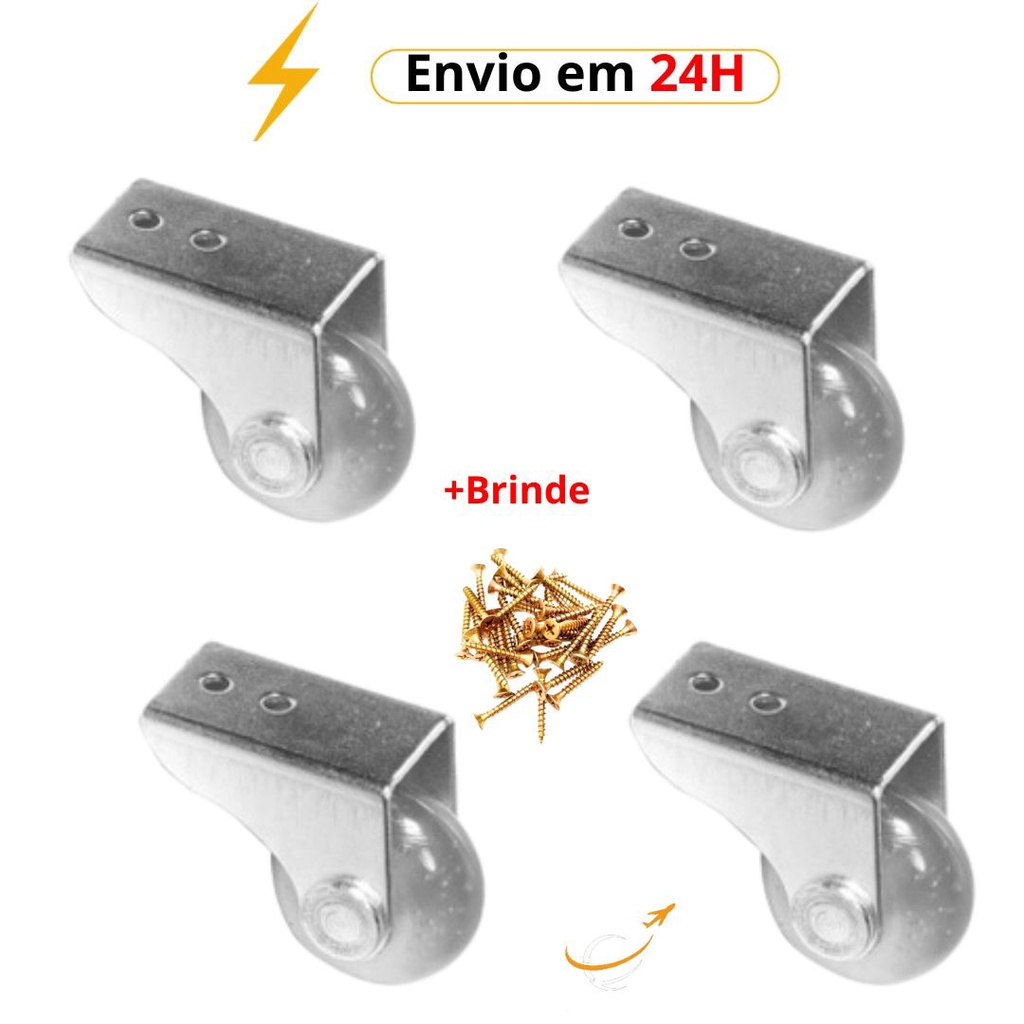Kit 4 Rodinha 38mm de Silicone Rodízio Fixo para Sofá Cama e Móveis Roda em Gel + Kit 8 parafusos