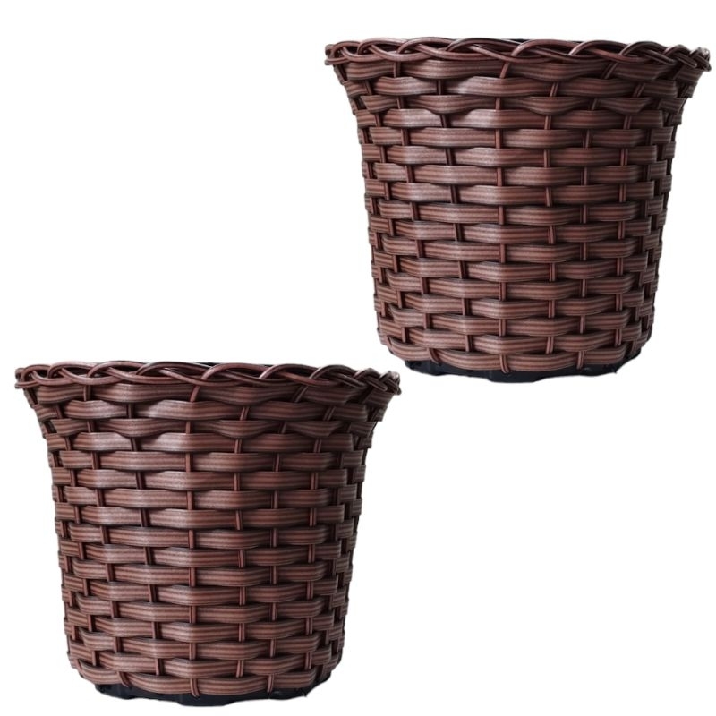 Kit 2 Vasos Fibra Sintética Rattan Decoração Cymbidium 21×18