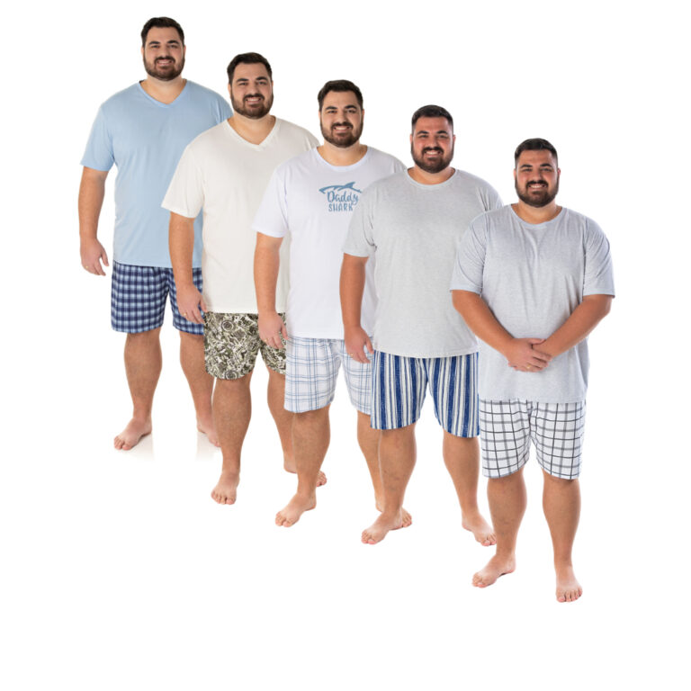 Pijama Curto Masculino Adulto Plus Size (P ao G3) 
