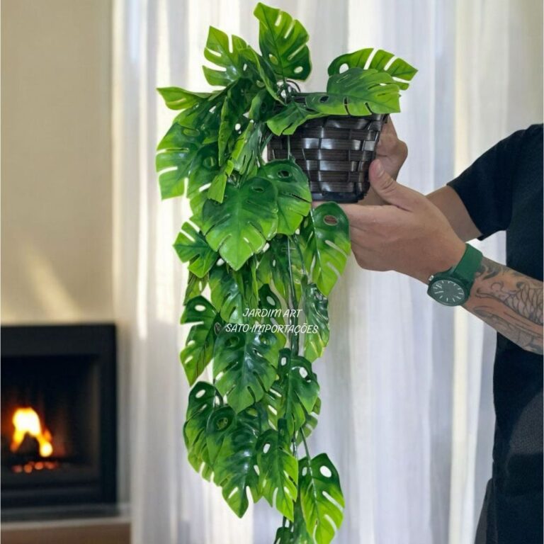 Kit Planta Decorativa: Vaso Trançado Marrom + 1 P