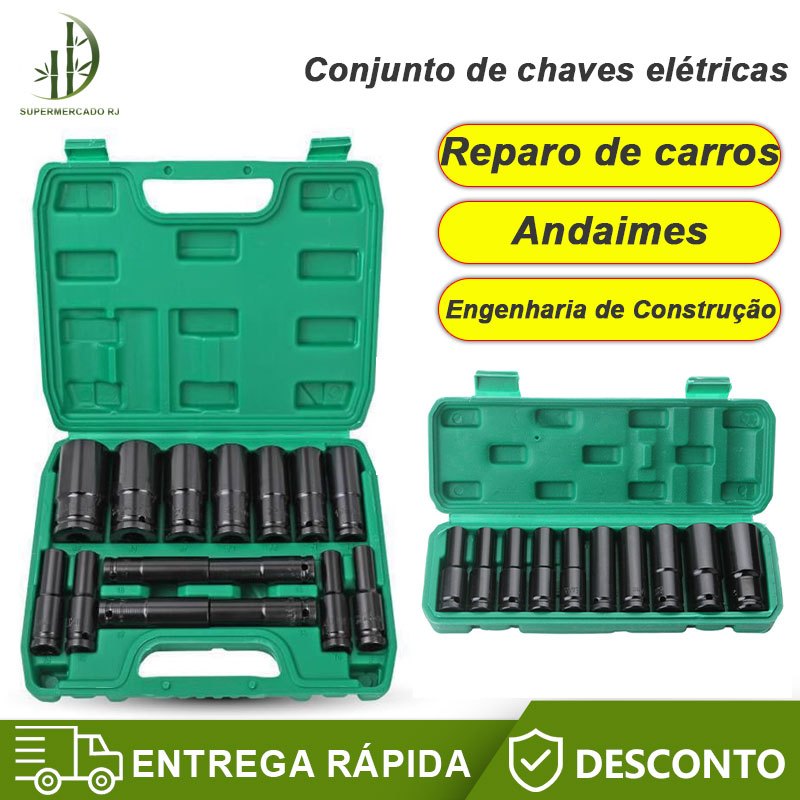 Jogo de Soquetes de Impacto Longo 1/2 10 Peças/15 Peças 8 A 32mm