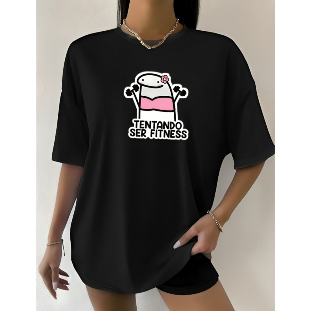 Camiseta Feminina Academia Tentando ser Fitness Streetwear Estampada Tshirt Algodão Camisa Blogueira