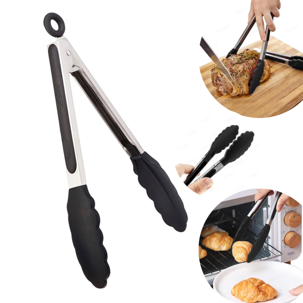 Pegador De Silicone e Inox Para Carne Churrasco Salada Cozinha Pinça