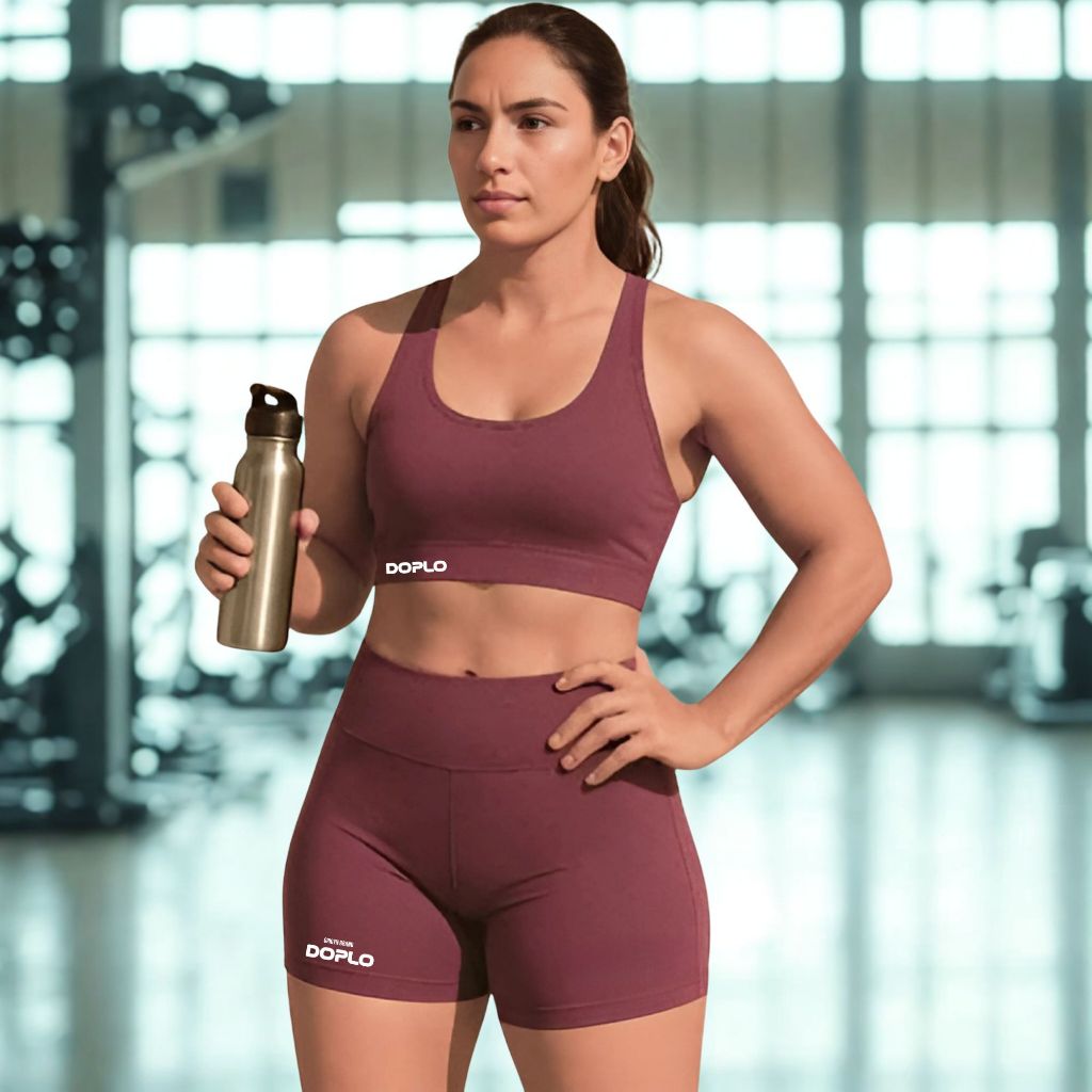 Conjunto Short Cintura alta e Top Academia sem bojo  Top Academia Fitness Feminino Treino ZERO Tranp