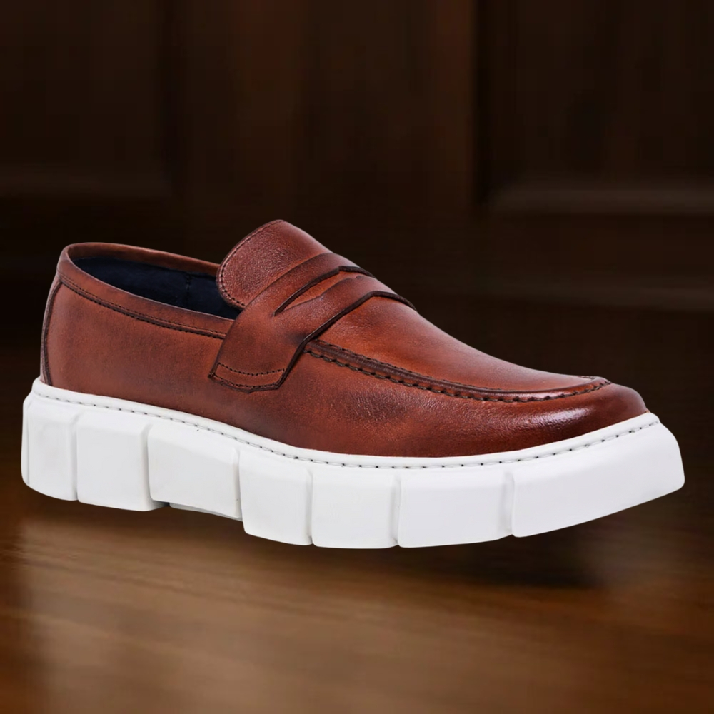 Sapato Loafer Masculino Sola Plataforma Slip On Oversized Flat Form Fácil Calce com Palmilha Confort