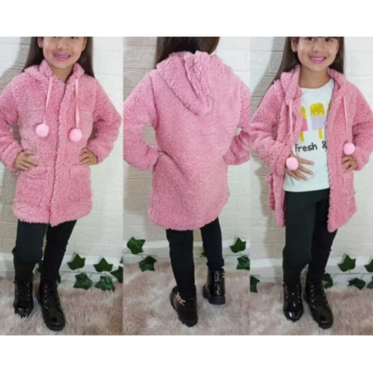 Casaco Teddy Para Meninas Quentinho Com Bolsos e C