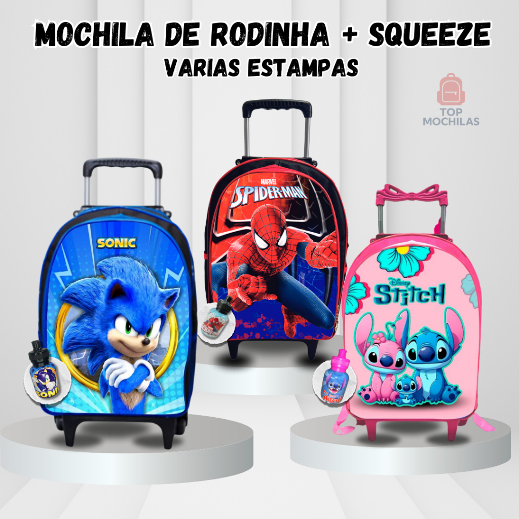 Mochila Escolar com Rodinhas – Diversos Personagens – Menino – Menina