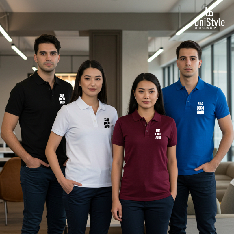 2 Camisa Fardamento Uniforme Gola Polo Personalizada com Sua Logo em Piquet Premium