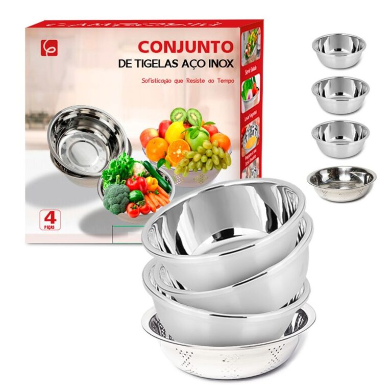 Epsilon Kit 4 Tigelas Bowls Em Aço Inox com Escor