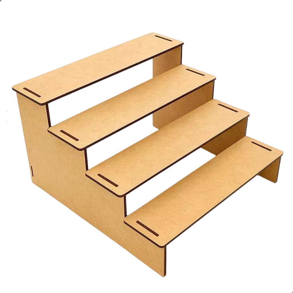 Expositor Escada em MDF 3mm com 4 Níveis para Artesanato Doces Brinquedos ou Festas Fácil de Montar
